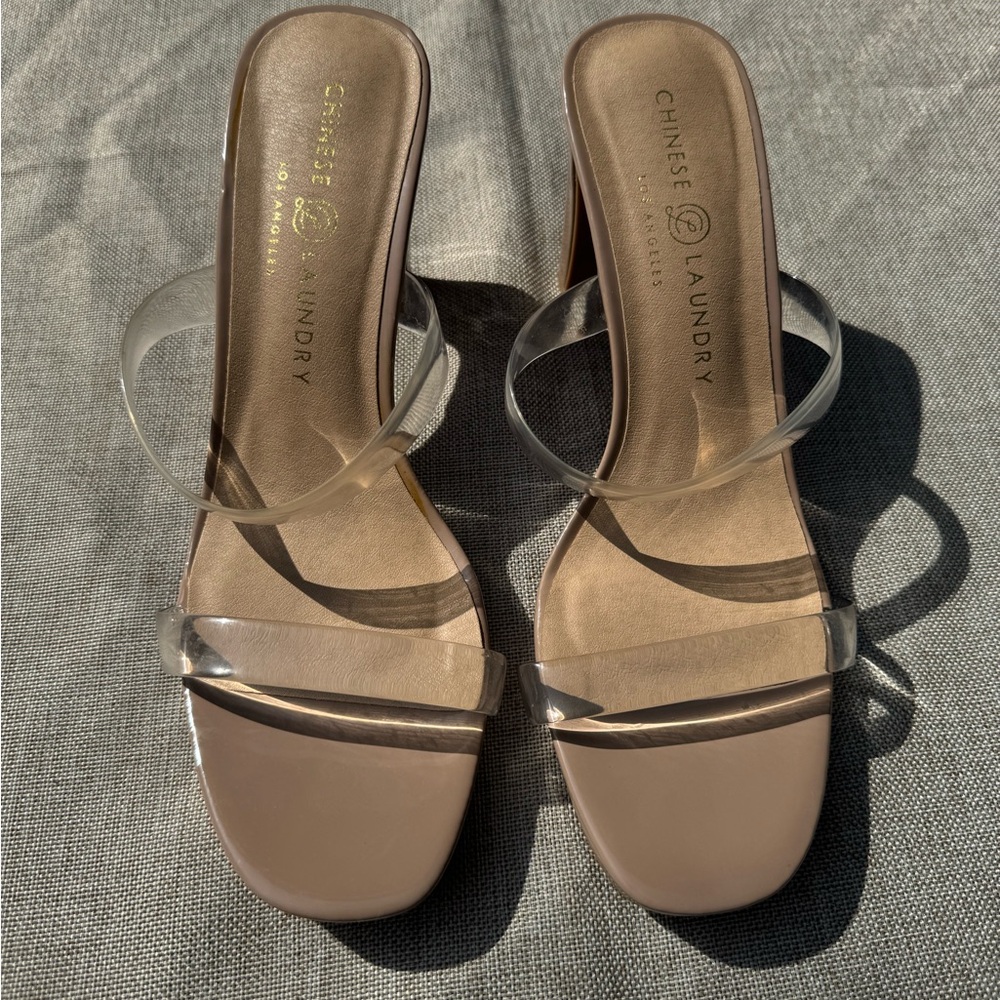 Chinese Laundry Nude and Clear Strap Sandals